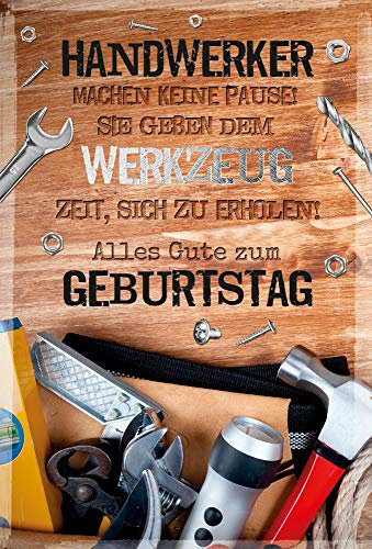 KE - Lustige Geburtstagskarte für Männer, Handwerker Motiv, Glückwunsch-Karte mit Umschlag, DIN B6 Klapp-Karte mit Spruch