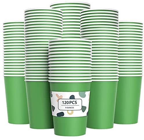 YANGTE 120Pcs Green Paper Cups 9oz Disposable Party Cups Biodegradable and Compostable Drinking Cups for Birthday Party, DIY, BBQ - 250ml