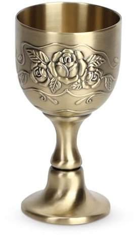 HERCHR Copper King's Royal Chalice - Handmade Brass Embossed Goblet Cup, 1.6×3.1in Vintage Chalice for Drink Beer, Whiskey, Milk, Cocktail
