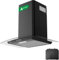 CIARRA 60cm Cooker Hood 650 m³/h Curved Glass Chimney Hood Black with 3 Speed Recirculating Ducting Kitchen Ventilation Extractor CBCB6506B