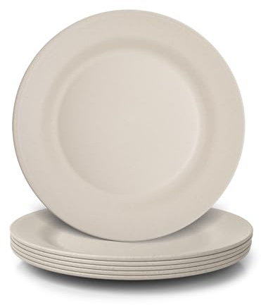 JSYMJSY Teller Set, 6Teilig 25cm Speiseteller Bruchfest, Plastik Essteller Mehrweg, Camping Teller Anti-Fallen, Leicht, Kunststoff BPA-Frei Mikrowellenfest Spülmaschinenfest, Beige