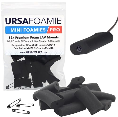 URSA Mini Foamies, Soft Mini Foam Mounts, Pack of 12 (Black) | For Wireless Lav Mics, Can Stick Directly to Skin or Costume, Fits SANKEN COS11, DPA 6060, Countryman B6, Sennheiser MKE1