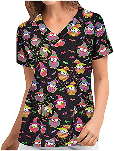 Youning Schlupfkasack Damen Pflege Pflegekasack Arbeitskleidung Uniformen V-Ausschnitt Schlupfhemd Kasack Kurzarm T-Shirts Schwesternkittel Kasack Bunt