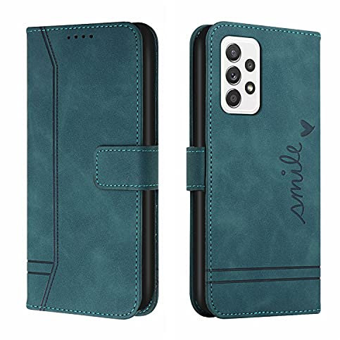 Trugox Handyhülle für Samsung Galaxy A52s 5G / A52 5G Hülle Klappbar Klapphülle mit Kartenfach Handytasche Handy Schutzhülle Tasche Leder Wallet Flip Case Slim Book Cover - Blau Grün