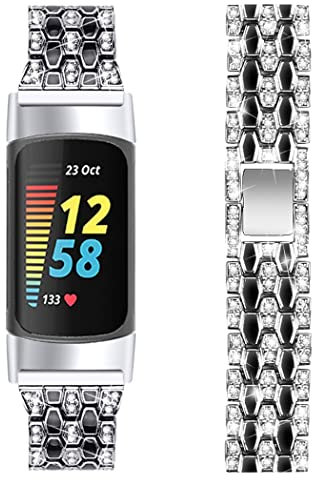 SDEQA Armbänder Kompatibel Mit Fitbit Charge 5 Damen Herren Edelstahl Strassbänder Elegantes Metall Ersatzarmband Armband,A