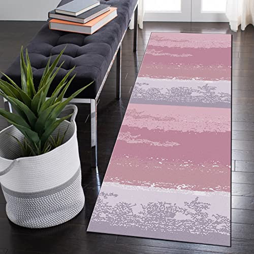 QQrunner Teppichläufer Flur Meterware Küchen 80x300cm Abstrakt Grau Rosa Lang Küchenteppich rutschfest Teppich Läufer Waschbar Schlafzimmer Korridor 40-120cm Breit, Anpassbare Größe