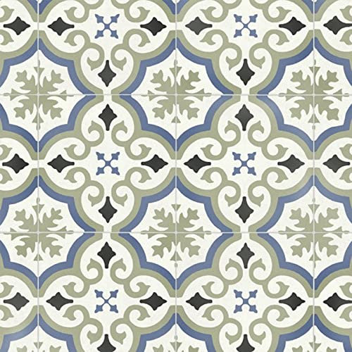 247Floors Patterned Tile Effect Cosmic Vinyl Flooring 2.8mm Realistic Foam Backed Lino Slip Resistant (Blue & Green Victorian Tiles, 2m x 2m)