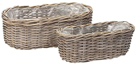 Pflanzkorb BASKET grau aus Rattan ovale Pflanzschale L43cm Rattankorb