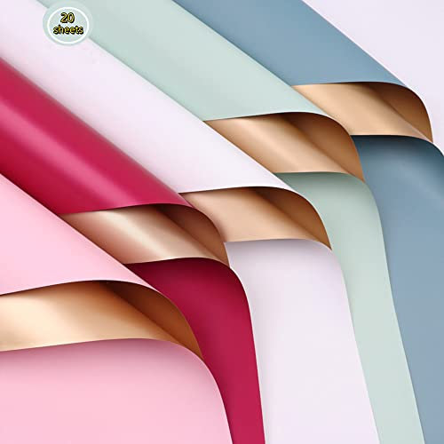 Fogli di Carta da Imballaggio Floreale Multicolore a Doppia Faccia, Forniture per Bouquet da Fioristi, Regalo, Impermeabile 5 Colori 50 x 50 cm