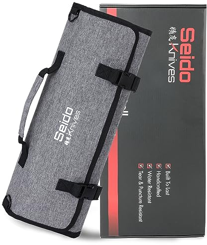 Seido Knives Chef's Knife Roll Bag (16 Slots), Waterproof Knife Storage Bag, Roll-up Knife Bag, Portable Knife Carrier, Travel Knife Bag | Culinary Knife Case for Chefs & Students