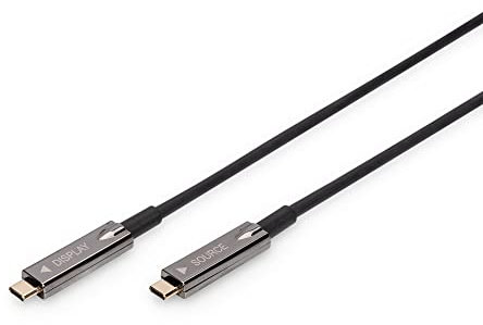 DIGITUS USB-C AOC Cable de conexión AV híbrido de fibra óptica - USB 3.1 - Displayport 1.2 - DP Alt-Mode - Plug&Play - Cable de audio/vídeo - 15m - negro