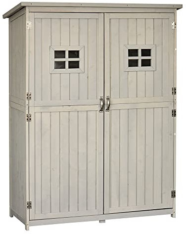 Outsunny Abri de Jardin Remise pour Outils sur Pied Dim. 128L x 50l x 164H cm avec 2 étagères 2 Portes et 2 fenêtres Toit en Bitume étanche Bois pré-huilé Sapin Gris
