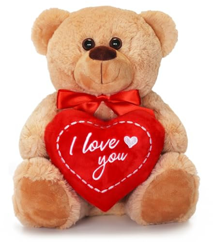 matches21 HOME & HOBBY Teddybär mit Herz I Love You Plüschteddy braun 25 cm süßes Valentinstag Kuscheltier Liebe Geschenk