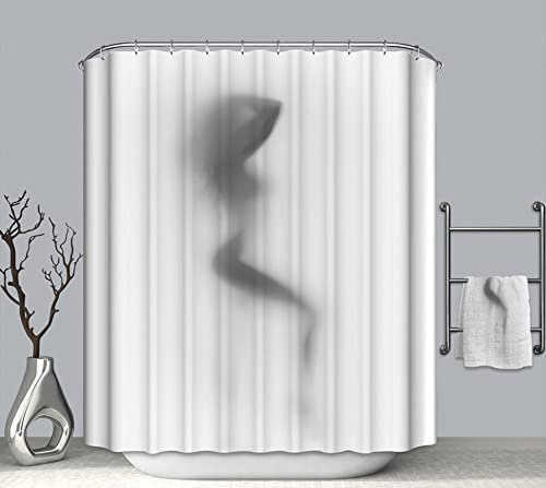 EHOMERY Duschvorhang New York Duschrollo Seitlich Ausziehbar Sexy Frau Polyester Schwarz-Weiss Rostfreie Ösen Und 12 Hakenringe, 180X200Cm