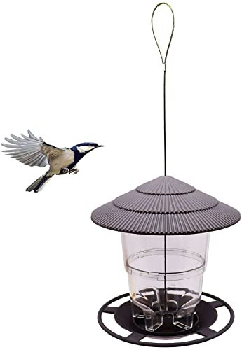 Körner Vogelfutterspender, Futterstation Für Wildvögel, Vogelfutterspender Zum Aufhängen, Vogelhaus Zum Aufhängen, Versenkbare, Große Kapazität, Für Balkon, Außengärte Nund Felder (Grau)