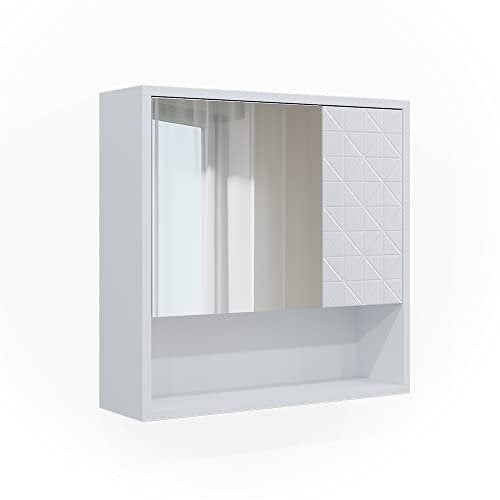Vicco Badspiegelschrank Agasta, Badezimmerspiegel, Weiß Hochglanz, 54 x 53 cm
