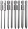 Mesee Lot de 8 Embouts de Tournevis Cruciformes Magnétiques à Tige Hexagonale de 6,35 mm, Ensemble d'Embouts de Tournevis à Tête Phillips Embout Vissage Croix PH0 PH1 PH2 en Acier S2-75mm