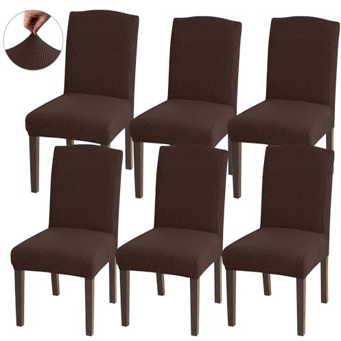 Granbest Hohe Dehnung Stuhlhussen, Universelle Passform Jacquard Esszimmerstühle Bezüge, Abnehmbare Stuhl Protektors für Esszimmer, Küche, Restaurant und Hotel (Set von 6, Schokolade)