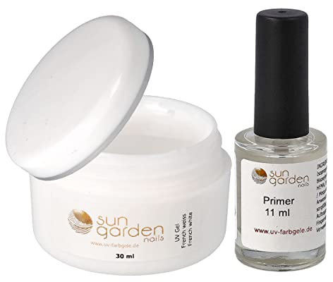 Sun Garden Nails UV Frenchgel white 30ml inkl. Primer Haftvermittler 11ml French weiss UV Gel Set Nagelset für UV Gele