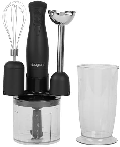 Salter EK2827BMBLK Kuro 3 In 1 Blender Set -Whip, Blend & Chop Functions, Stainless Steel Blades, Soup Maker with 2 Speeds, BPA-Free Food Processor with 500ml Chopping Bowl, 700ml Storage Beaker, 350W