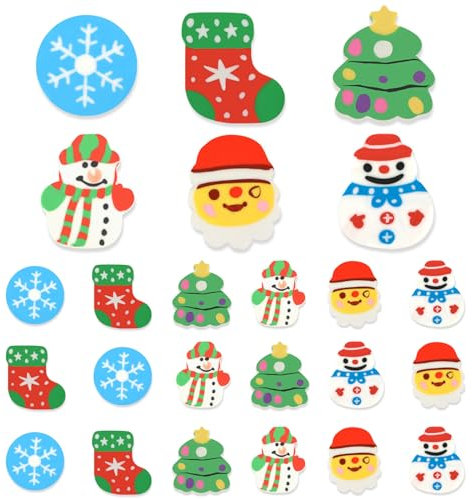 Amaxiu Weihnachts Radiergummis für Kinder,24 Stück Niedliche Weihnachtsmann lustige Winterurlaub große Schneeflocken Schreibtisch Weihnachten kleine für Geschenke Klassenzimmer Studenten 6 Stile