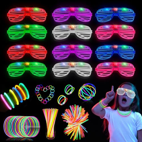 Corpower Knicklichter Party Set 62 Stück, 12 LED Brillen Party Brille und 50 Neon-Leuchtstäbe Glow Sticks, Led Brillen für Party Leuchtbrille für Weihnachten, Karneval, Geburtstagsfeier