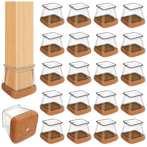 32 Pezzi Gommini per Sedie Quadrat, Feltrini per Sedie Trasparente Silicone Con feltrini, Protezioni per le gambe delle sedie in per pavimenti in legno(Fit: 20-26mm)