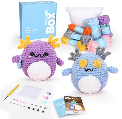 Häkelset für Anfänger für Erwachsene – Axolotl Häkelset, alles, was Sie brauchen, inklusive Schritt-für-Schritt-Video-Tutorial, Überraschungs-Geburtstagsgeschenk