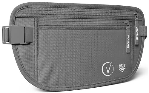 Vantamo Sac Banane Femme Ultra Fin avec Protection RFID, Antivol Banane Homme avec Sangle Réglable, Ceinture Course à Pied Légère pour Voyage et Sport, Pochette Secrète pour Telephone et Passeport