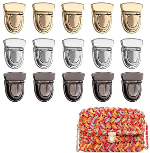 NHPY 15 Stück Taschenverschluss für häkeltaschen,Taschenverschlüsse,Geldbörse Push Lock Set, Eisen Taschenverschluss Catch Tuck Lock für Leder Tasche Portemonnaie Geldbörse DIY Handwerk