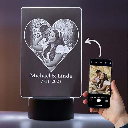 Cadeauki personalisierte lampe mit foto herz gravur herz beleuchtet 3d foto lampe Fotogeschenk Geschenk für Mann und Frau Valentinstag, Muttertag, Jubiläum, Jäten, Geburtstag enthalten (5)