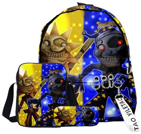 QKNTKF FNAF Rucksack 3-teilig Rucksack Lunchbag und Federmappe Five Nights Game Schulranzen 3D Druck für Jungen und Mädchen Weihnachten Geburtstag Geschenke (Typ 6, 40×29×12 cm)