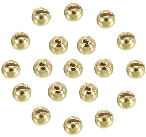 PATIKIL 3.3mm Fly Tying Tungsten Beads, 50 Pcs Tungsten Slotted Beads Tungsten Round Ball Beads for Jig Hooks Fishing Materials, Gold