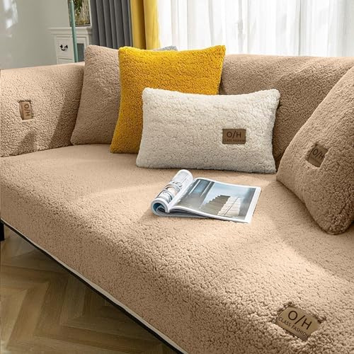 LINGKY Samt Sofabezug 1 2 3 4 Sitzer, L Form Sofaüberwurfe, Ecksofa Sofa überzug Pets Dog Couch überzug Anti-rutsch Sofaschutz, Ultra Weicher Sofaschoner (Kaffee, 70x120cm/Rechteckig)