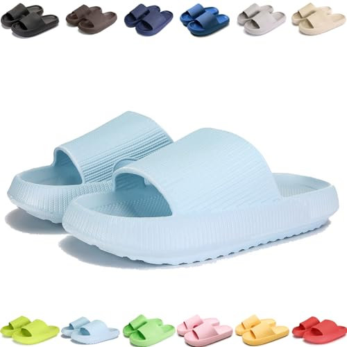 Giltpeak Pummy Original Damen Cozy Slides, Schlappen Wolkenschuhe Rutschfest Badeschuhe Für Kinder Adults (Hellblau, Erwachsene, 38, Numerisch (von/bis), EU Schuhgrößensystem, 39, M)