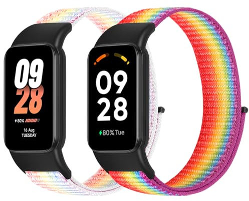BTTNG Correa Compatible con Xiaomi Band 8 Active/Redmi Smart Band 2 Mujeres Hombres, 2 Pack de Pulseras Ajustable de Un Solo Lazo Pulsera de Nylon Transpirable para Mi Band 8 Active/Redmi Smart Band 2