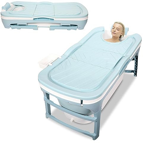 Daromigo 149x60x50cm XXL Faltbare Badewanne Erwachsene, Tragbare Klappbare mobile Badewanne mit Abdeckung & Massagerollen, Klappbare mobile badewanne erwachsene für Badezimmer, Dusche und Balkon