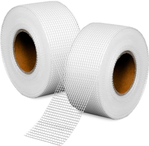 Tulov 2 Stück Fugenband Selbstklebend, 5cm X 75m Gitterband Glasfaserband, Glasfaser-Gewebe Reparaturband für die Gipsbrett verwendet für die Reparatur von Rissen und Löchern verwendet wird