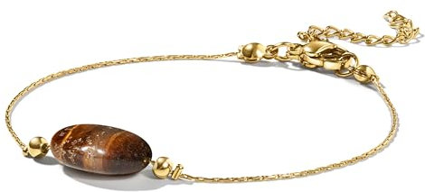 PURAJA Edelstein Armband Damen | Tigerauge Armband | 18k echt vergoldet | Handgefertigt | Glücksarmband Damen | Mutmacher