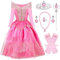 Filles Aurore Robe de Princesse Deguisement Aurore Déguisement de La Belle au Bois Dormant avec Couronne Anniversaire Fête Halloween Noël Partie Carnaval Cosplay Robe de Soirée,130cm