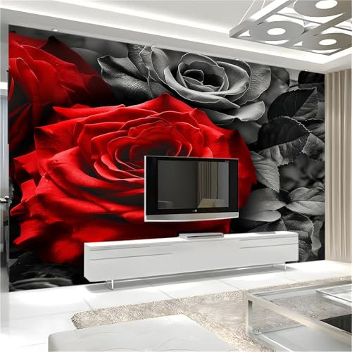 3D Printed Wallpaper Red Rose Black Rose Non-Woven Mural 250 x 175 cm Modern Photo Wallpaper Black Living Room Fashion Home Decor Wall Mural