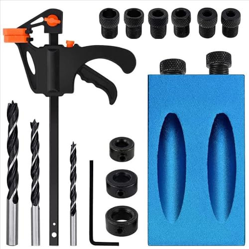 LUSKSk 15 PCS Pocket Hole Jig Kit Screw Jig 15 Degree Angle Drill Guide Woodworking Tool Kit 6/8/10MM Joinery Carpentry Locator Tools