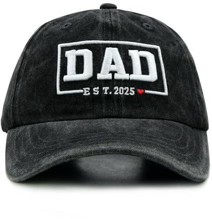 Wodeal Herren Dad Est 2025 Hut mit Geschenkbox, Verstellbare Daddy Baseball Cap, Geschenke für Vatertag, Erste Mal Papa, Papa to Be, Schwarz, Einheitsgröße