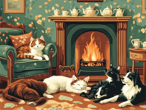 Malen Nach Zahlen Erwachsene Hund Malen Nach Zahlen Katze Paint by Numbers Anfänger kinder,DIY Handgemalt Ölgemälde Leinwand Kits mit Pinseln Acrylfarben Bastelset,Home Deko,Frauen Geschenk 90x120cm