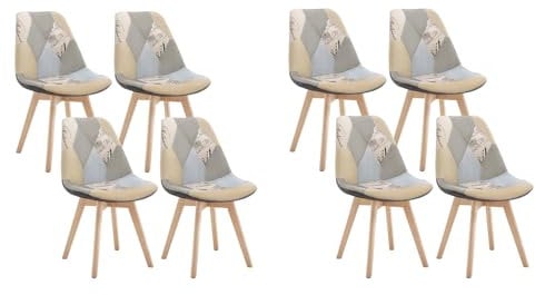 WOLTU Esszimmerstühle 8er Set, Küchenstühle mit Patchwork Design, mit Massivholz Beinen, Leinen, bis 150 kg belastbar, Grau+Khaki