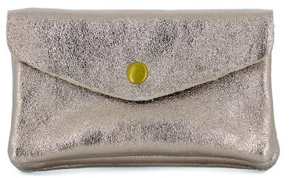 Double Tree - Porte-Monnaie Cartes Cuir Véritable Irisé Femme - Portefeuille Pochette Multifonctionnel À Rabat - Format Mi-Long - Pratique Léger - Taupe Mi-Long
