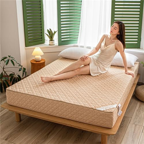 Coprimaterasso trapuntato impermeabile con chiusura a cerniera, colore puro, completamente adattabile a 360°, lavabile in lavatrice, protezione a tutto tondo, profondità 25 cm, cammello, 120 x 200 +