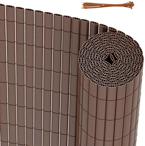 Peviasot PVC Sichtschutzmatte 180x300cm, Winddicht, Balkon Windschutz, dreifach verstärktes Design für Garten Balkon Terrassen, schimmelbeständiger Sichtschutzzaun, mit Spannbändern, braun