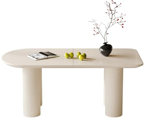 Weißer Esstisch mit Säulenbeinen, moderner minimalistischer Tisch für 6-8 Personen, ideal für Esszimmer, Küche und kleine Räume, platzsparendes Design, stilvoll und langlebig,Nur Esstisch. (180 cm)