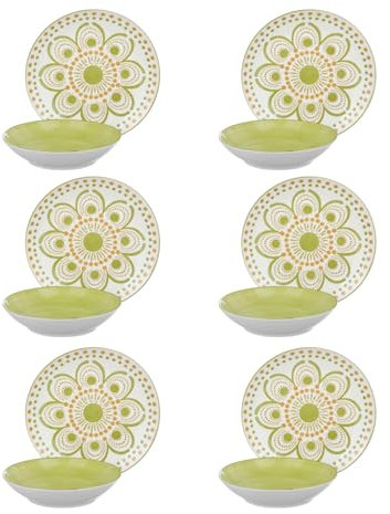 Servizio 12 piatti porcellana fiore verde Nymara